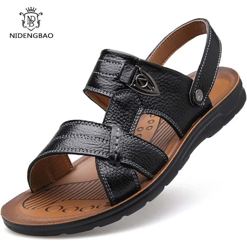 Summer Genuine Leather Beach Sandals Men Shoes Big Size 49 50 Leather Sandals for Men Soft Comfort Outdoor Walking Man Footwear