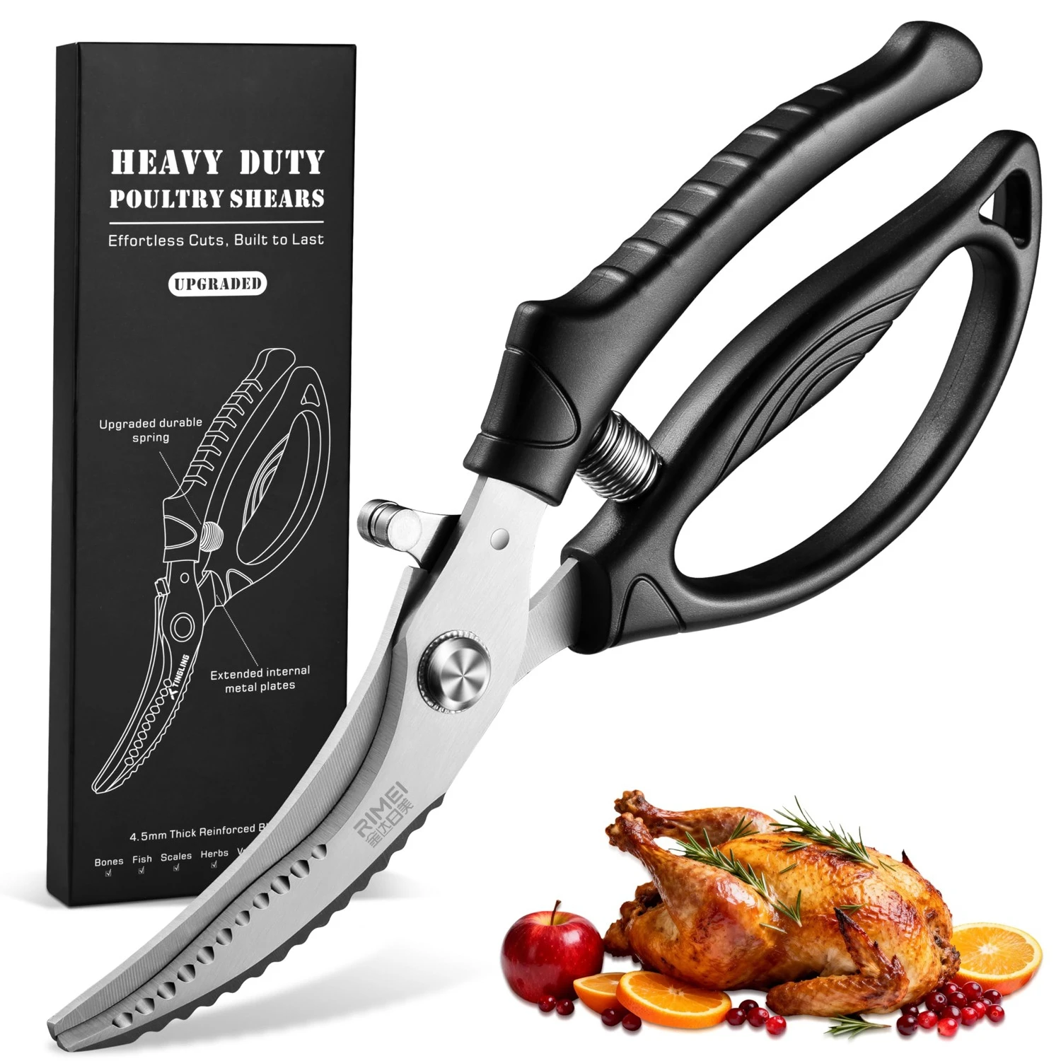 Heavy-duty kitchen scissors Stainless steel Chicken bone scissors with safety lock, Sharp Cutting for Meat, Fish and vegetables