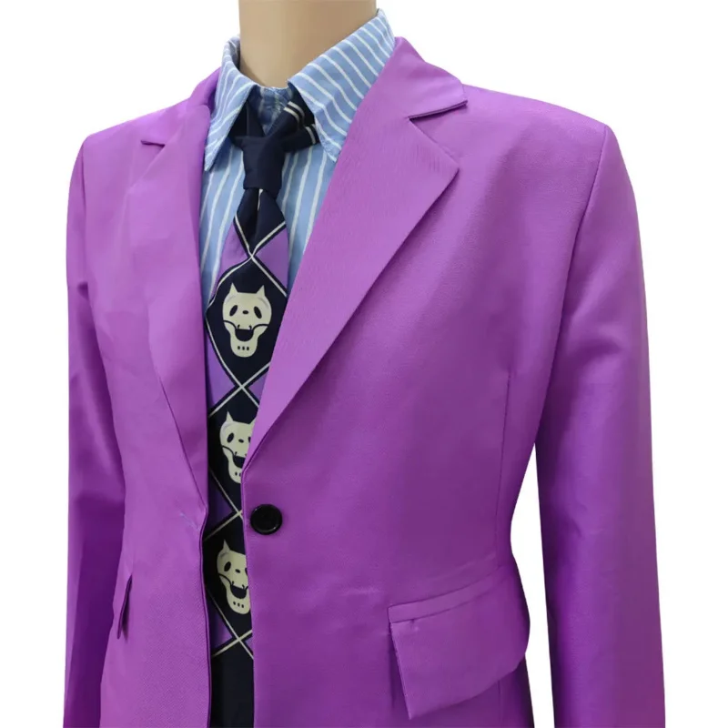 Disfraz de Anime Kira Yoshikage para hombres, traje de camisa púrpura, pantalones, peluca amarilla rizada, fiesta de Halloween Disfraces de, pelucas de Cosplay de Anime