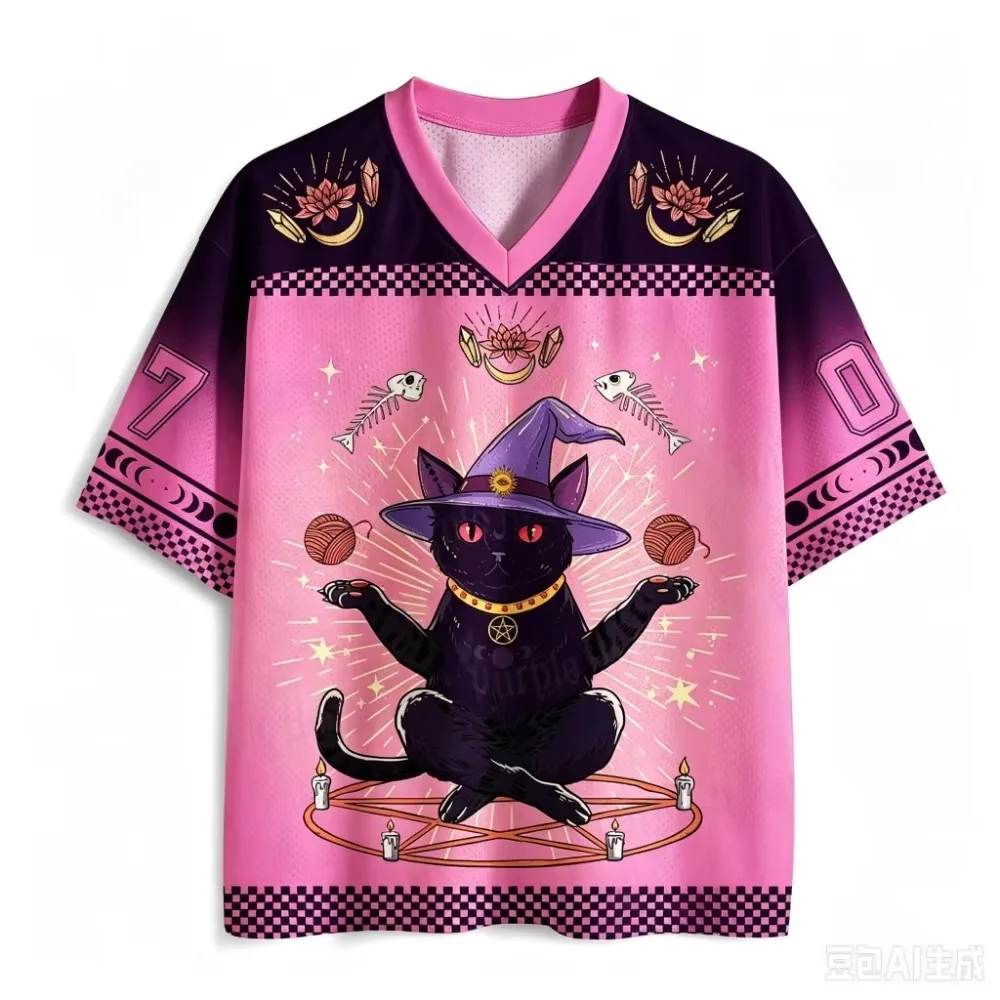 Fun Retro Cat 3 D Print Quick-dry Breathable Sports Men Women Vneck Loose Trend T-shirt Fashionable Street Y2K Parental Clothing