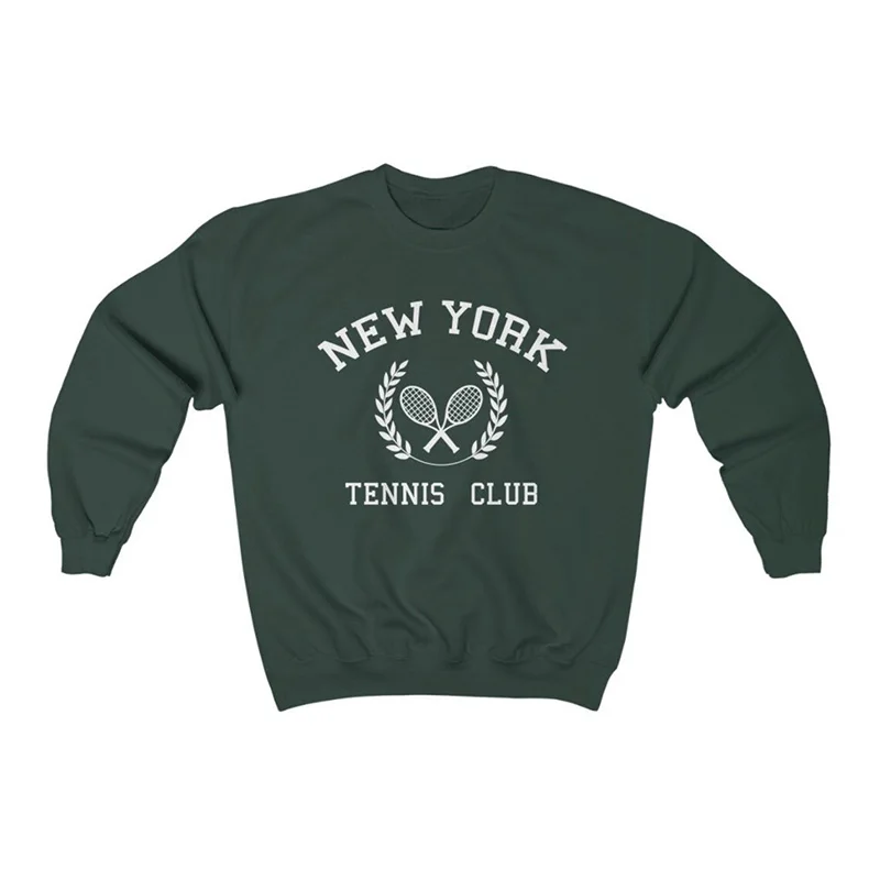 Spring New Arrival New York Tennis Club Women Casual Sweatshirts Long Sleeve Loose Thin Cotton Crewneck Pullover Retro Jumpers