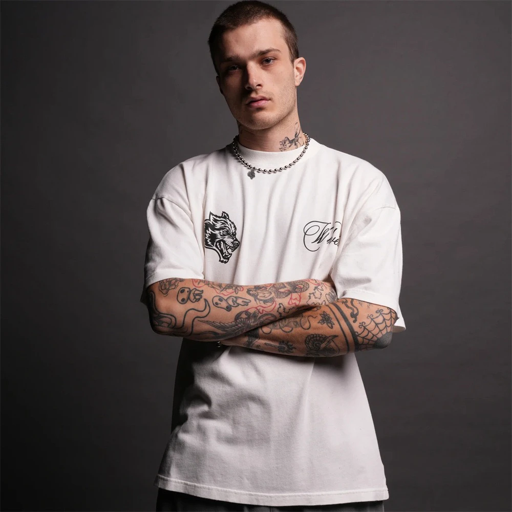 

CSPORT Skull And Wolf Print Street Casual Hip Hop T-irt US Size High Street Retro Trendy Couple Tops Loose Fit Cotton Br...