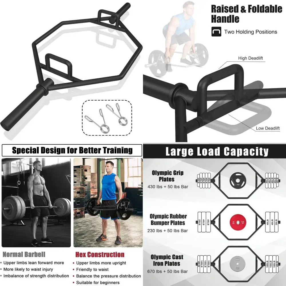 Goplus Barra hexagonal olímpica de 56 pulgadas, barra trampa de barra con acabado cromado con asas moleteadas planas o elevadas para sentadillas, peso muerto, encogimiento de hombros, S