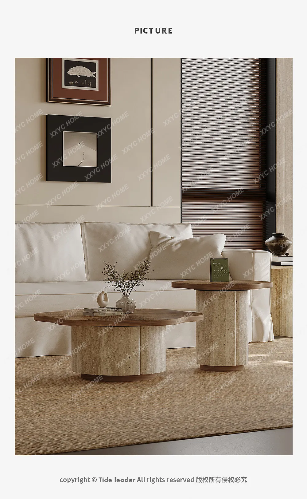 Medieval style special-shaped petal coffee table walnut art travertine coffee table combination