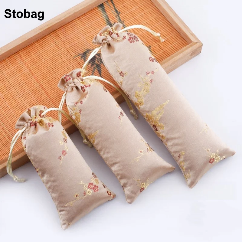 

StoBag 50pcs Wholessale Long Cotton Drawstring Bag Cloth Gift Jewelry Packaging Storage Bundle Pocket Reusable Pouches Portable