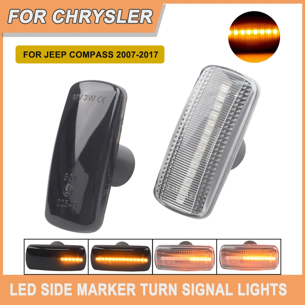 

Светодиодный динамический поворотник, 2 шт., боковой маркер, последовательный поворотник, фотоэлемент для Jeep compass, Grand Cherokee, Chrysler 200, 300C, Dodge