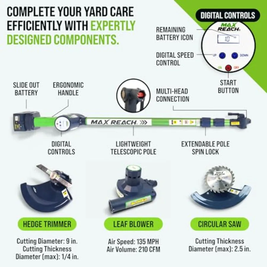 4in1コードレス軽量ガーデンツール：効率的な庭の手入れに最適なヘッジトリマー、リーフブロワー、エアブルーム、ポールソー、ウィードワッカー