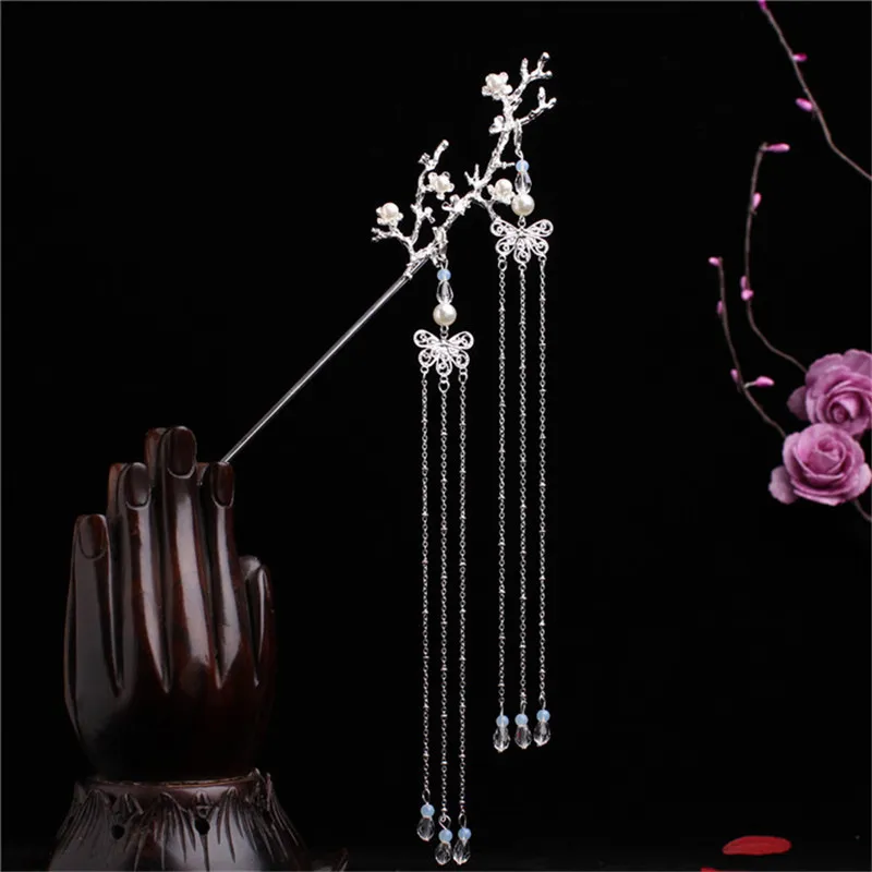 

Chinese Hanfu Hair Stick Flower Hairpin With Tassel Elegant Lady Hair Clip Retro Hairpin Hair Accessories Vintage Headwear Gift
