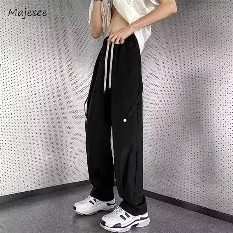 Wide Leg Pants Men Japanese Style Retro Simple Pleated Streetwear Solid Unisex Fashion Leisure Daily All-match Advanced Ins