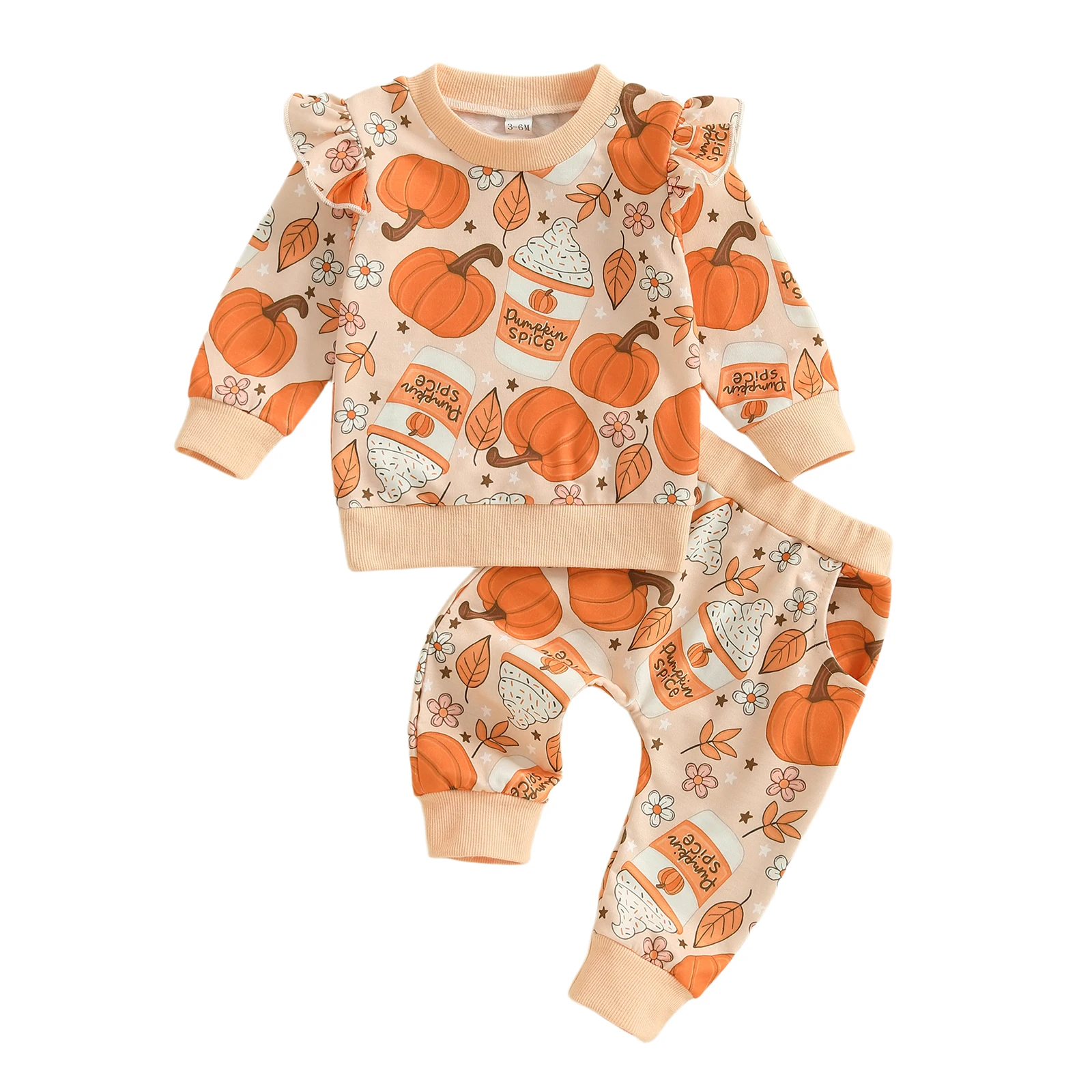 

Baby Girl Halloween Outfits Long Sleeve Pumpkin Floral Print Sweatshirt Pants Set Infant Clothes