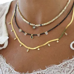 Multicolor gemstone Marquise stone statement necklace for women stainless steel herringbone chain necklace dainty minimalist