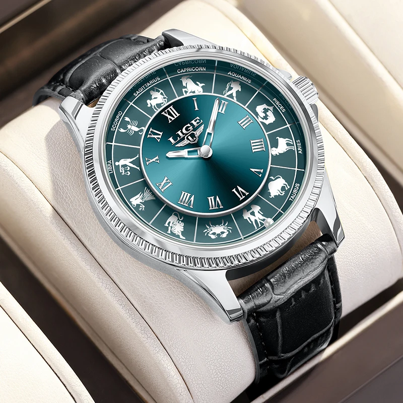 LIGE ゾディアックメンズ腕時計トップブランドの高級レザー - Zodiac Luxury Watch のレビューと価格