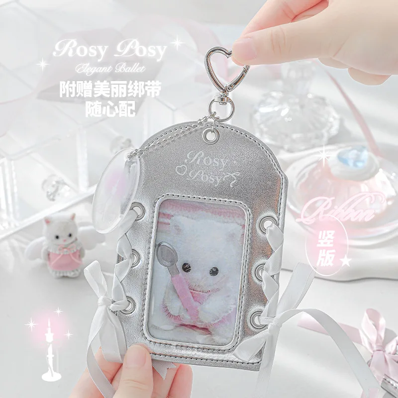 Ins Korean Style Lace-up Leather Card Holder Bus Card Bank ID Card Protective Display Sleeves Girl Bag Pendant Gift