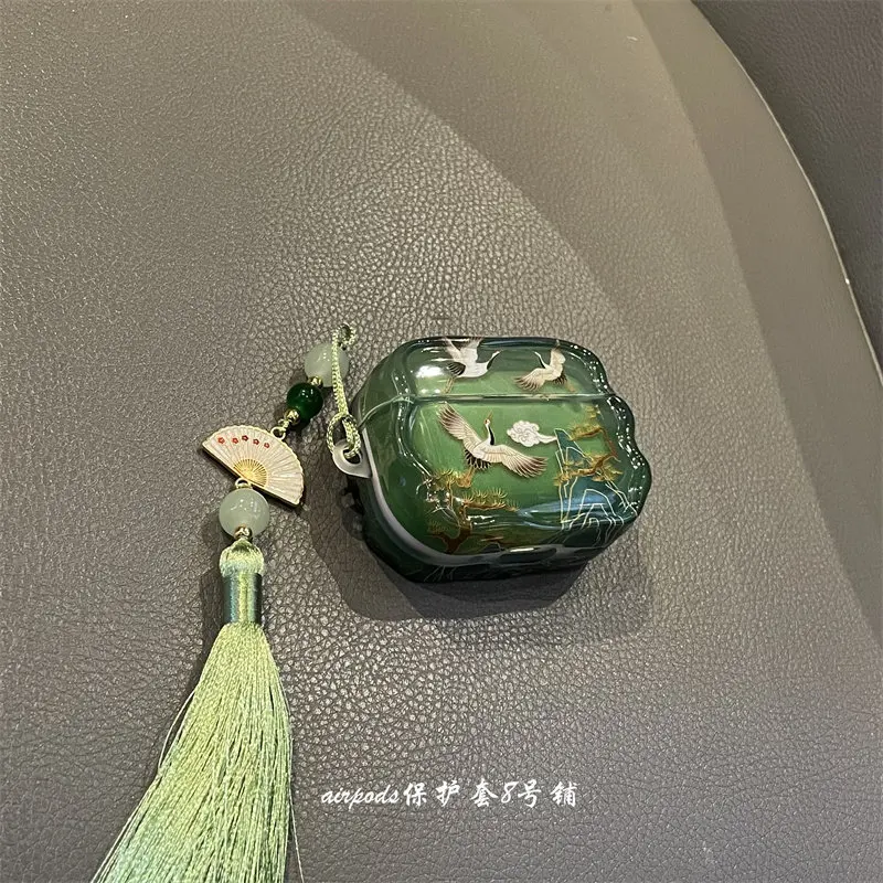 

Earphone Case for AirPods 1/2/3/4 AirPods Pro 2/3 Plastic Chinese Style Green Hard Shell Headphone Protective Case Accessories