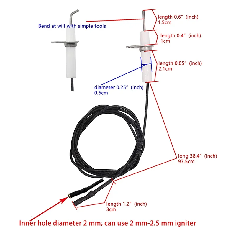 2Pc 38Inch Ignitor Wire & Ceramic Electrode Assembly,Ignition Electrode Can DIY Bending for Gas Ceramic Plug Ignition