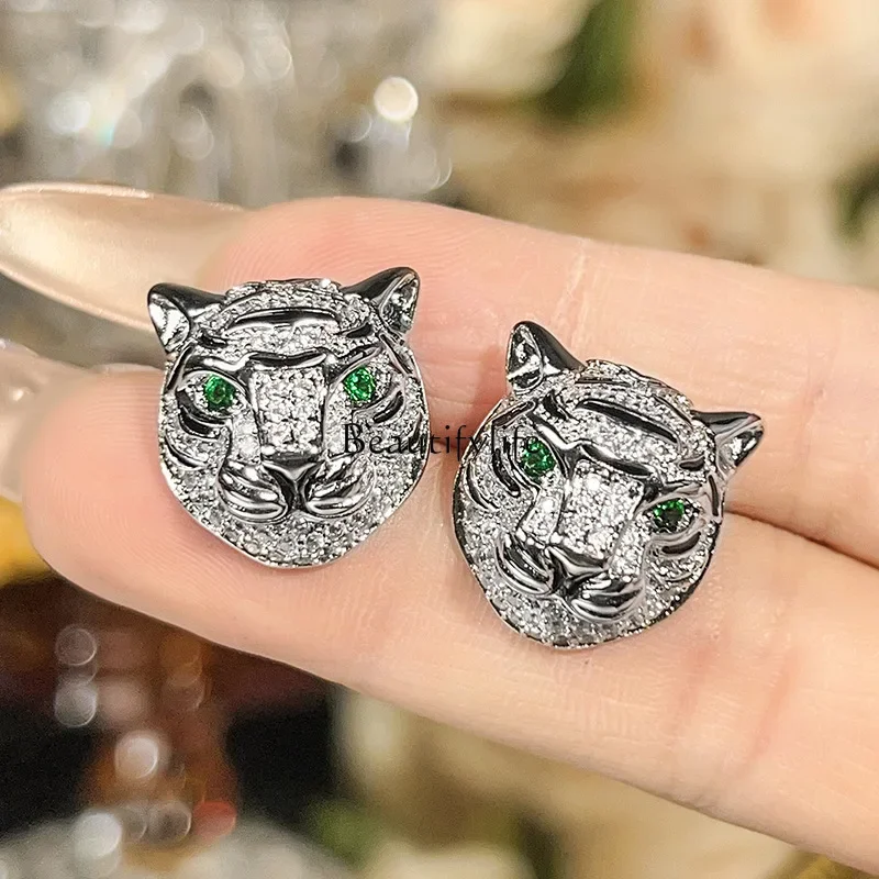 

European and American style leopard full of diamonds S925 silver, personalized fashion versatile earrings for women