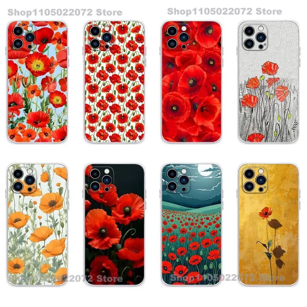 

Poppy Flower Bloom Hot Red Print Phone Case for iPhone 16,17,15,14,13,12,Pro Max,11,For iPhone Air,16e Shockproof Back Coque