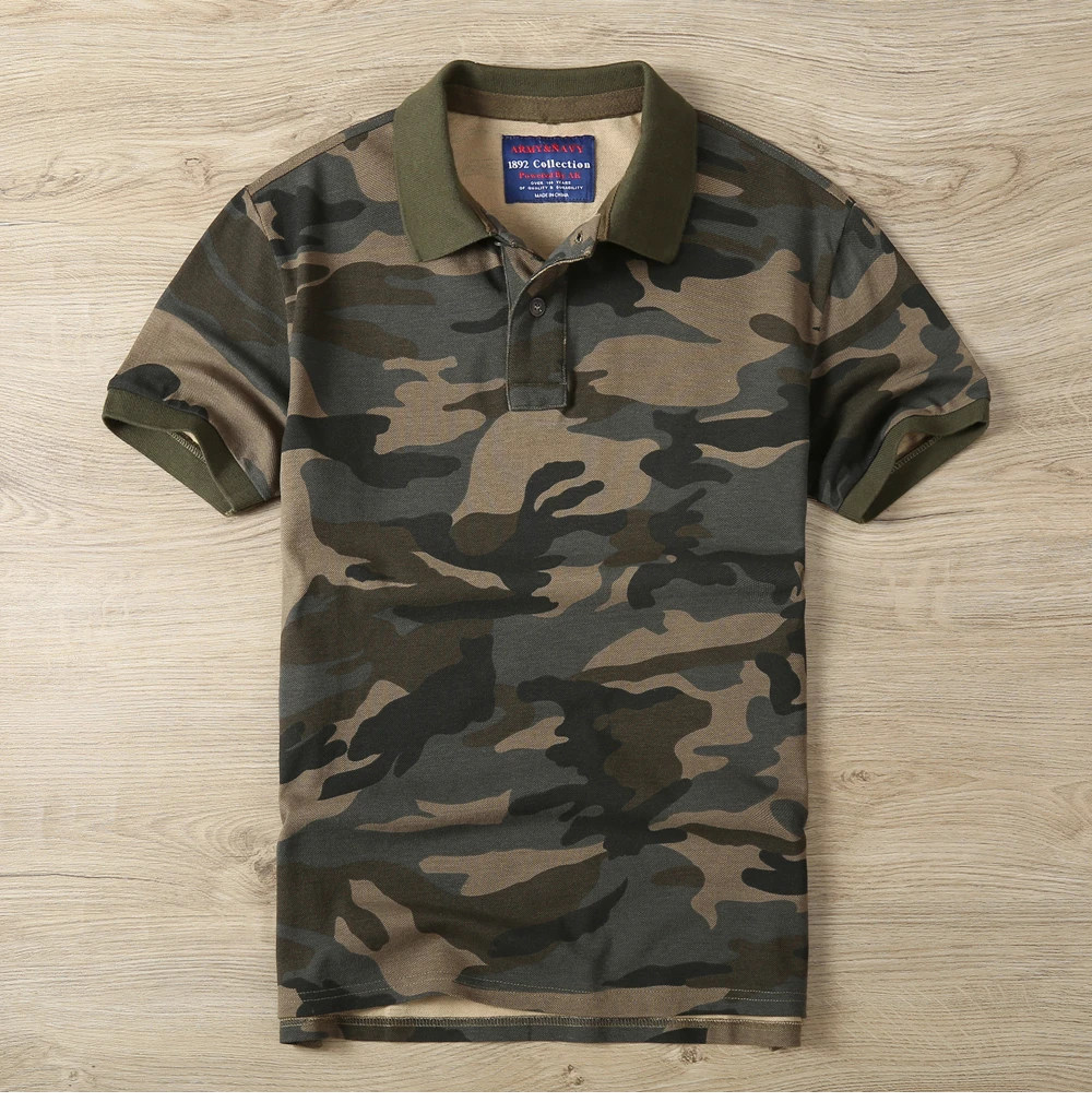 Maglietta mimetica americana a maniche corte polo da uomo in puro cotone con risvolto camicia mimetica a mezza manica allenamento militare shi