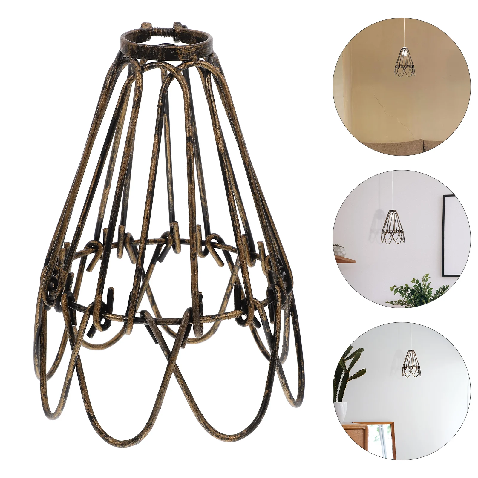 

Iron Retro Lampshade Vintage Pendant Lamp Ceiling Light Hollow Out Decorative Bulb Cage for Restaurant Home Iron Lampshade