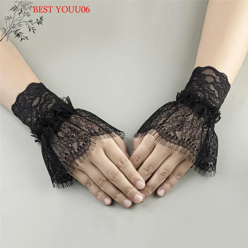 

(YOUU06)Women Fake Arm Sleeves With Short Tassel White And Black Pleated Cuff Beautiful Lace Outdoor Embellishment