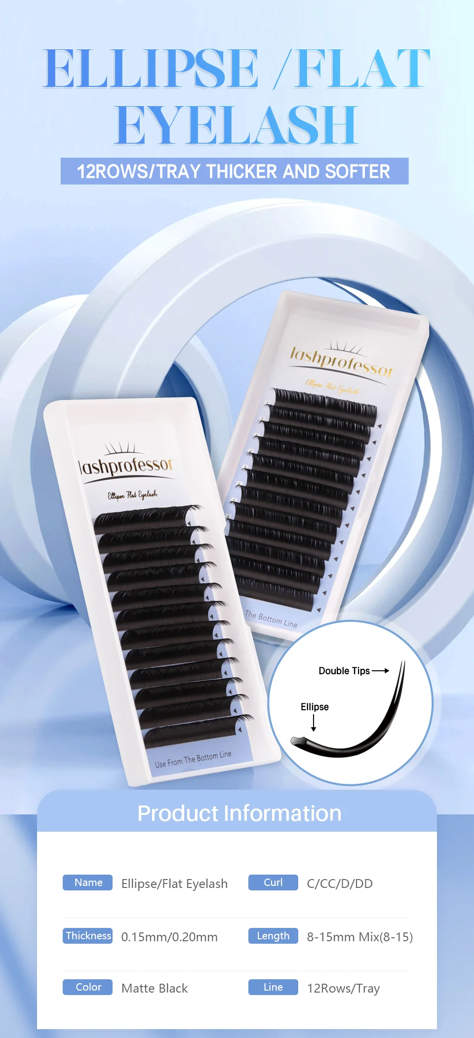 Double Split Tips flache Ellipse Wimpern dunkel mattschwarz super weich klassische Wimpern verlängerungen flach geformte Wimpern Make-up Cila – Detail 2