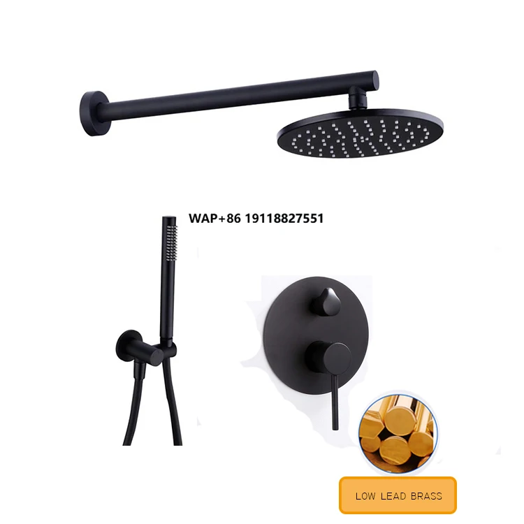 

AMAXO Hotel Black Rainfall Rain Wall Mount Concealed Brass Bathroom Rain Fall Shower System Shower Faucet Mixer Set