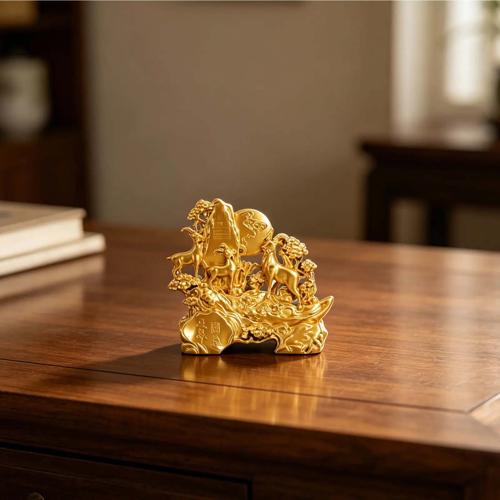 Zinc Alloy Chinese Zodiac RAM Feng Shui Wealth Sculpture Prosperity Sheep Decoration Desktop Ornament Success Attract Goat