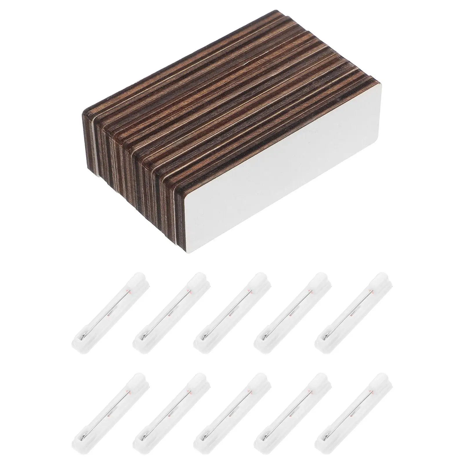 10 Pcs 나무 브로치 이름 태그 어린이를위한 빈 태그 클립 배지 식별 핀 사무실