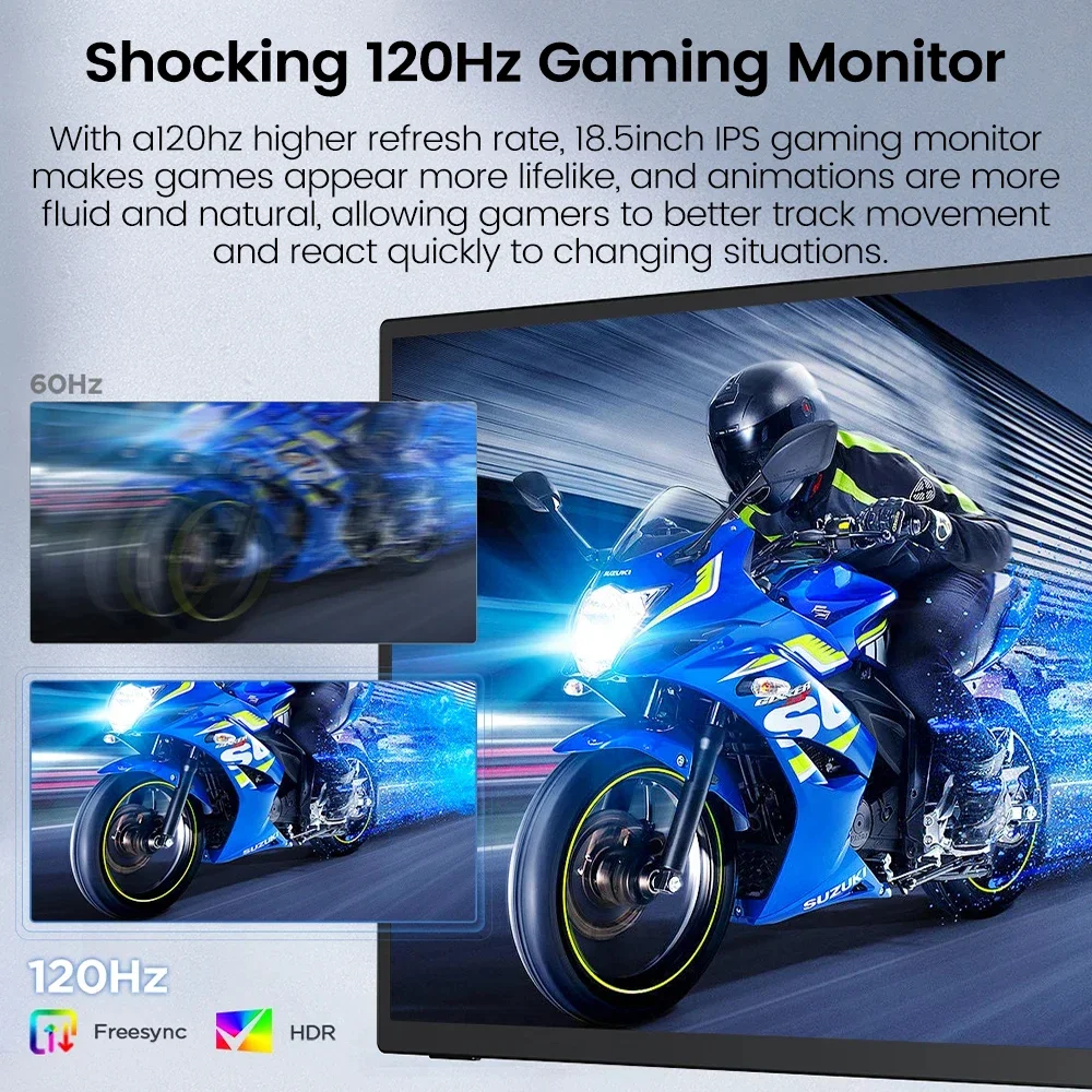 18.5 Inch 120Hz 1080P FHD Portable Monitor 100%sRGB HDR Gaming Display With VESA & Stand 180° Adjustable For Laptop PS5 Switch