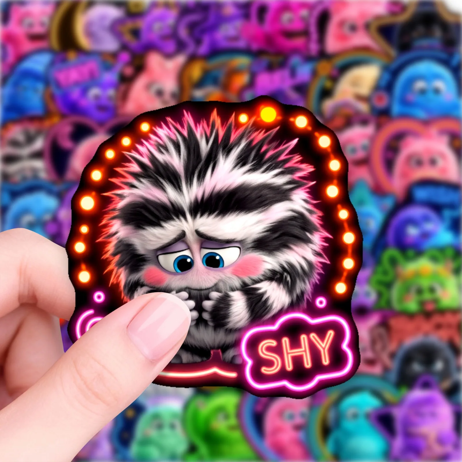 50Pcs Cute Neon Monster Sticker Pack, Kawaii Funny Decorative Stickers for Laptop, Notebook, Phone Case, DIY Decor