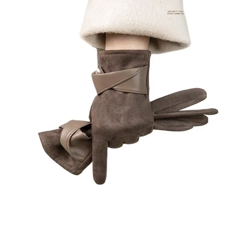 Elegante Damen-Winterhandschuhe aus Wildleder, Touchscreen-kompatibel, mit Samtfutter, warm, 1 Paar für Pendeln und Dates – Detail 10