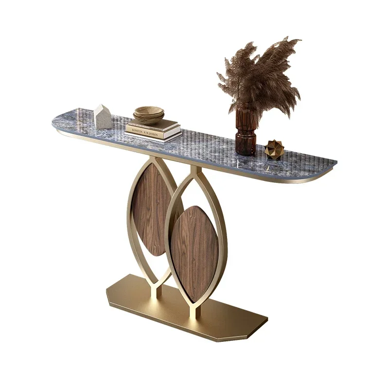 

Italian Light Luxury Stone Plate Console Half round Cabinet Modern Minimalist Wall-Mounted Console Tables Side View Table