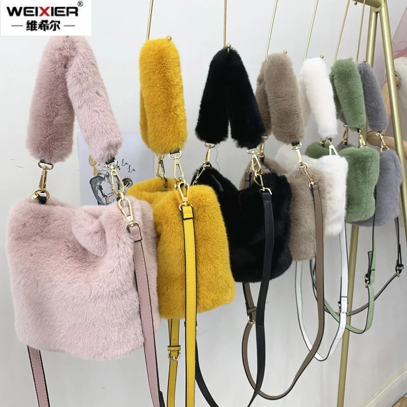 Winter New Faux Fur Bag Handbags Designer Women\'s Plush Shoulder Bags Soft Fur Hobo Hand bags Female High Quality Purse Lady Sac