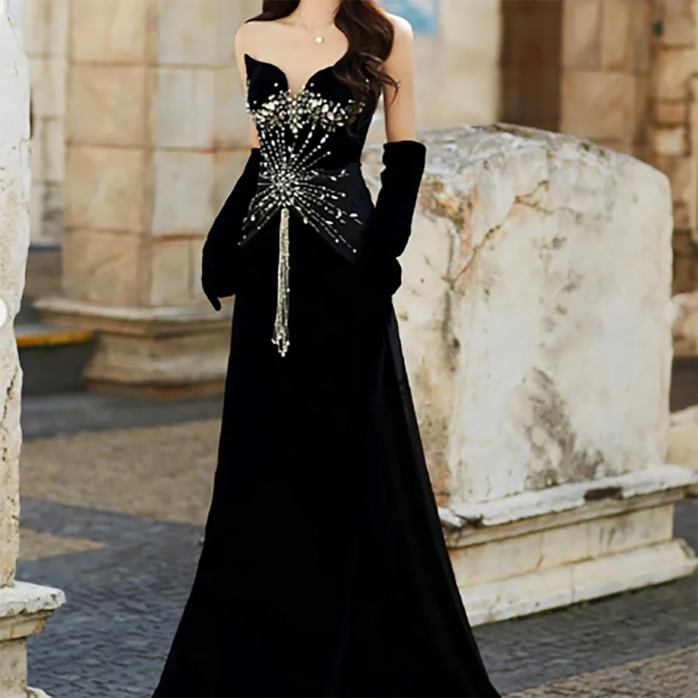 

Elegant Strapless Satin Beading Sleeveless Mermaid Formal Evening Dresses Birthday Party Prom Gowns Customized