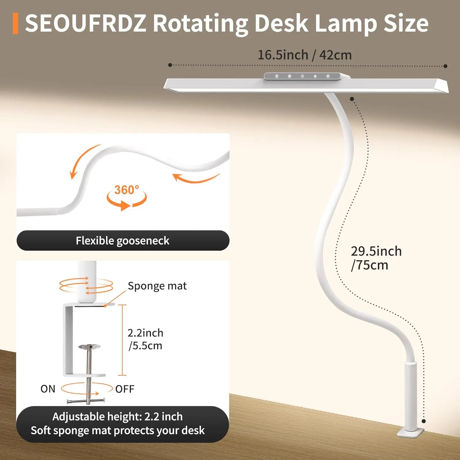 Imagem -06 - Stepless Dimming Led Desk Lâmpadas para Casa e Escritório Luz de Memória Ajustável com Braçadeira Controle de Toque Cores