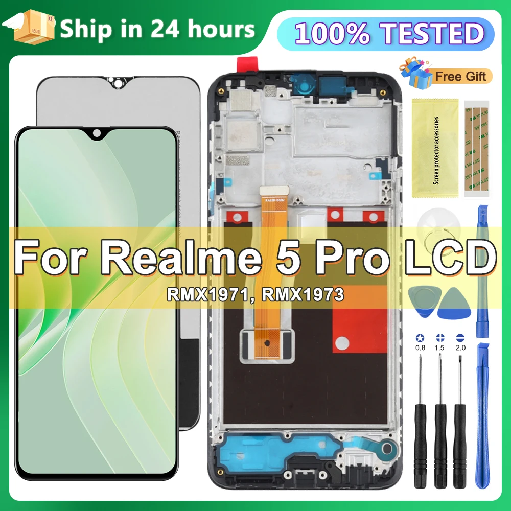 

6.3'' Realme 5 Pro Lcd Display Replacement, for OPPO Realme 5 Pro RMX1971 Display Touch Screen Digitizer Assembly with Frame