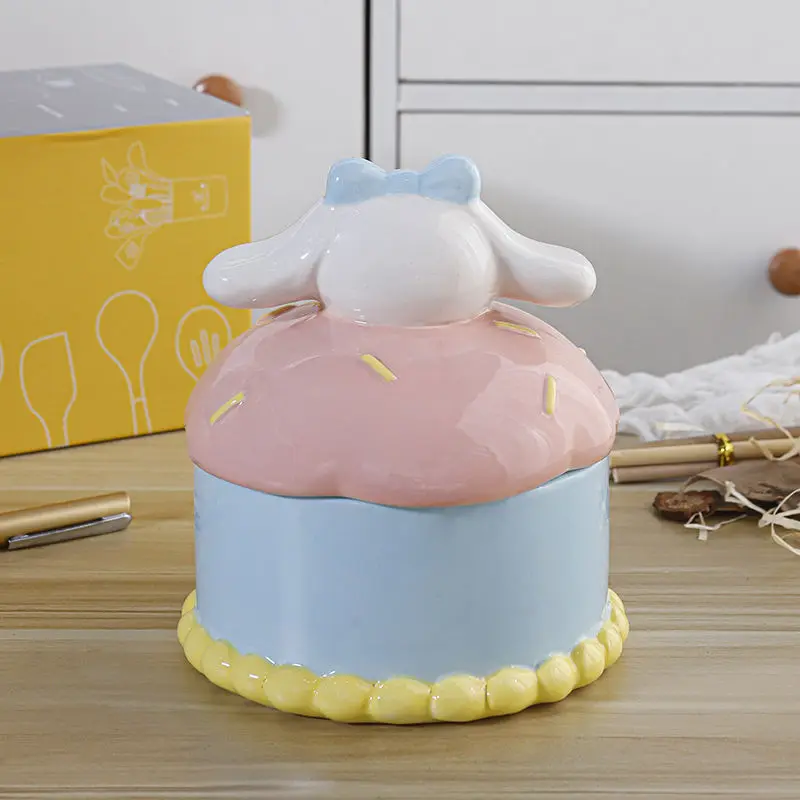 Imagem -03 - Desenhos Animados Sanrio Cinnamoroll Cerâmica Frasco de Armazenamento de Alimentos com Capa Bonito Caixa de Armazenamento para Doces Biscoito Lanche Cozinha Casa Organizador