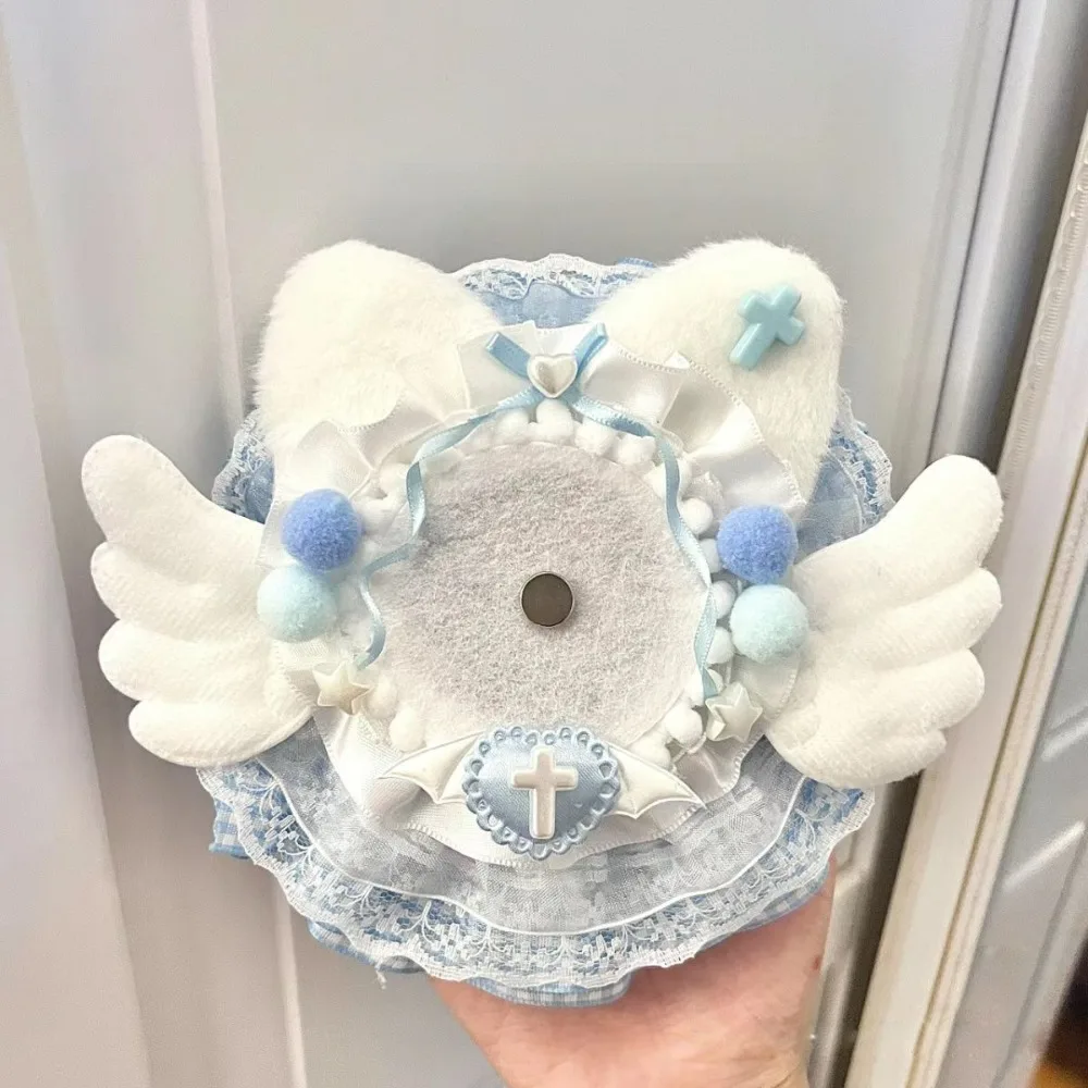 

Plush Ear Anime Badge Display Base Lacework Handmade Anime Itabag Display Holder with Wings Ribbon Badge Display Base Decoration