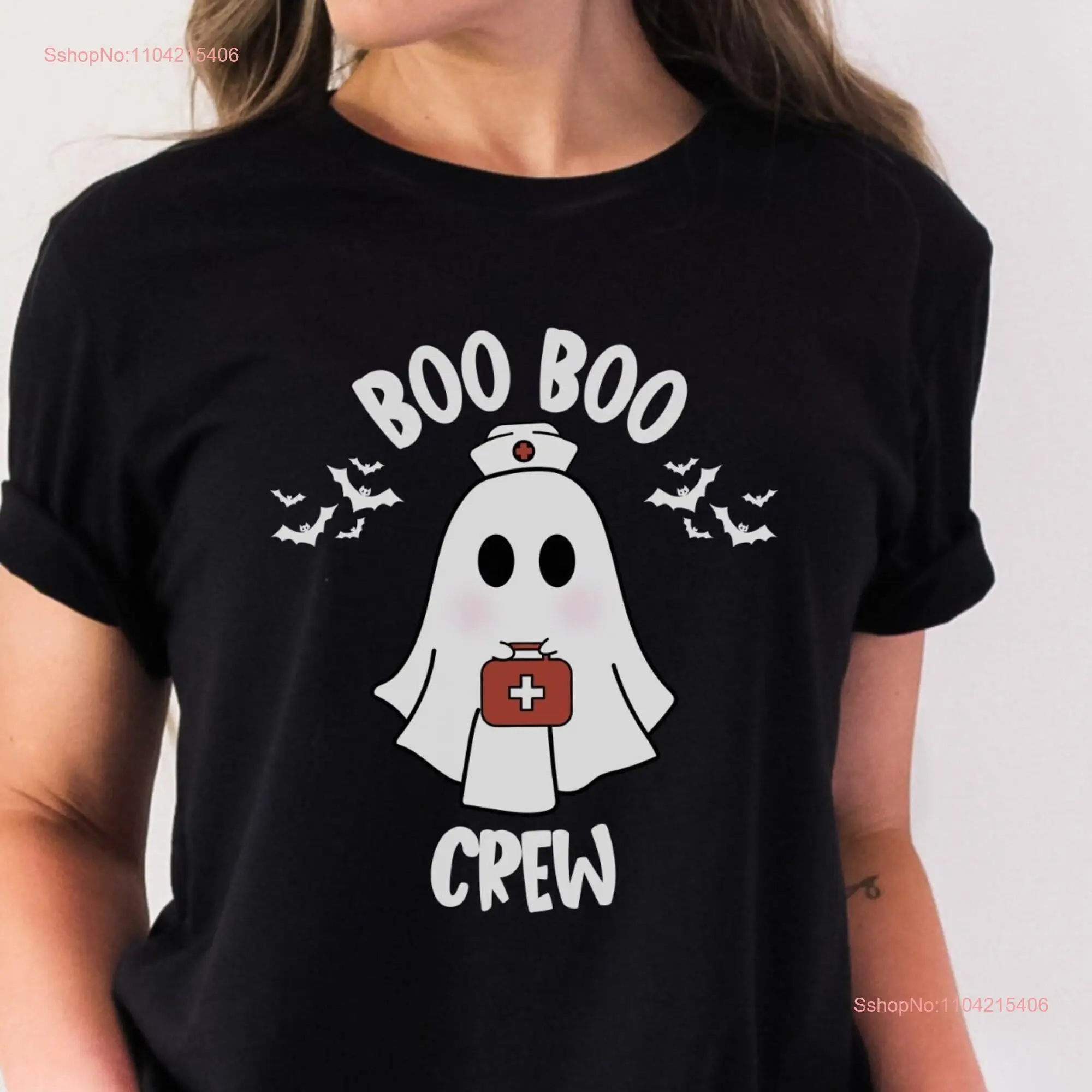 Ghost Nurse T Shirt Halloween Boo Crew Spooky Night Crewneck Float CNA Physician Assistant long or short sleeves