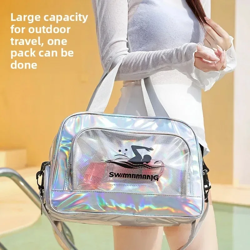 Colorful Laser Dry Wet Separation Crossbody Swimming Fitness Bag Large Capacity Travel Storage Bag Waterproof Beach Bag