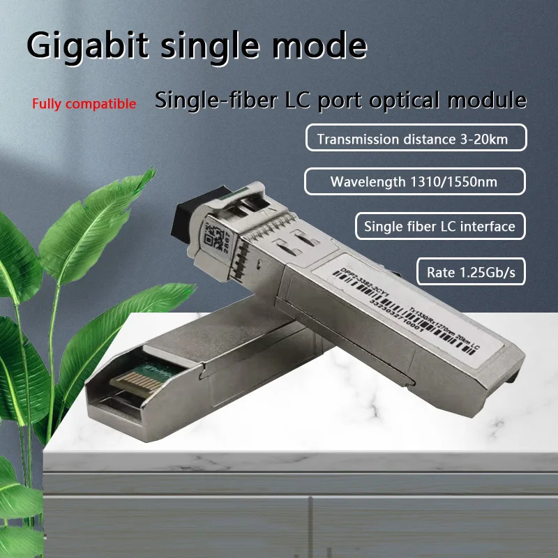 

1.25G 20KM SFP Module Single Mode Single Fiber LC Simplex Connector 1310nm/1550nm with Cisco/Mikrotik Gigabit Ethernet Switch