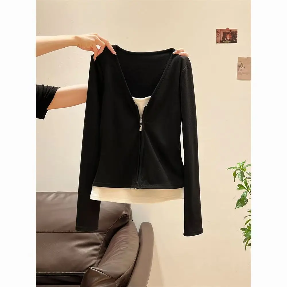 Long Sleeve False Two-Piece T-shirts Women Korean Fashion Winter Tops Slim Sexy Y2K Tees Shirts Kpop Cheap Clothes Woman Tshirts