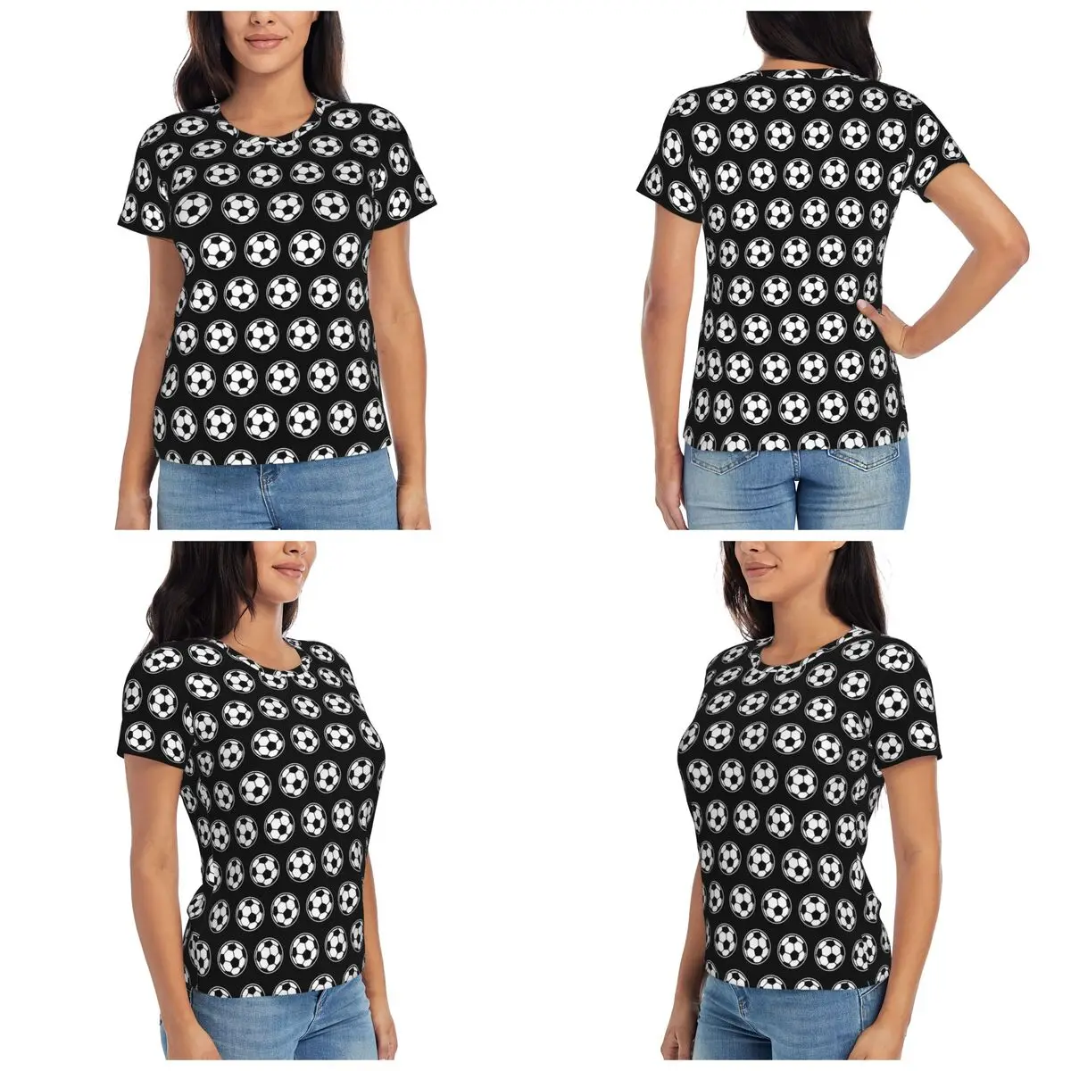 Soccer Ball Football Icon T-Shirt Women Short Sleeve T Shirts O-Neck Clothing Cotton Summer Tees Streetwear