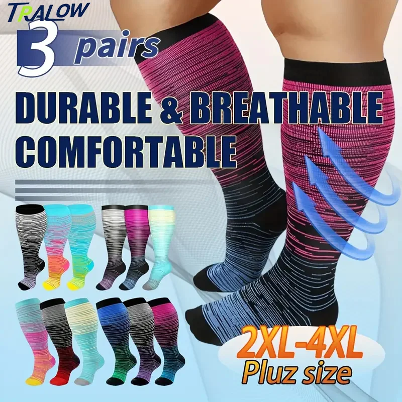 

TRALOW Plus Size Compression Socks for Women Wide Calf Extra Large Knee High Support for Travel Yoga Running Sport Circulation