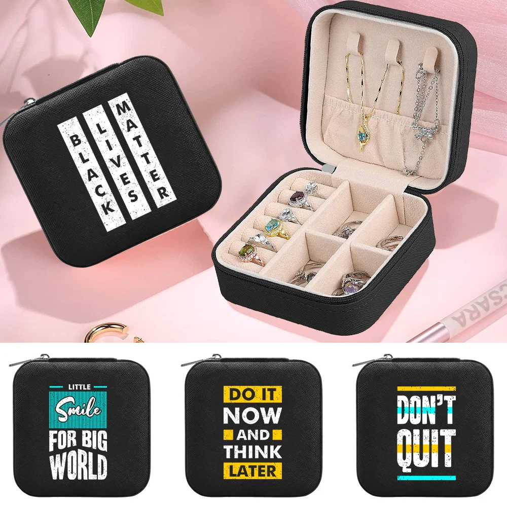 Fashionable Mini Square Jewelry Box New Jewel Organizer Case Portable Phrase Pattern Series Zipper Simplicity Jewels Boxes