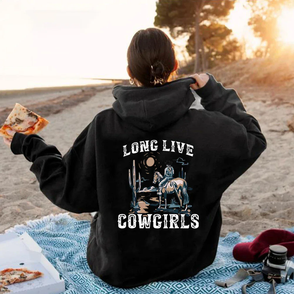 Long live Cowboy Girl Hoodie Western Desert Hoodie Sportswear Cactus Scene Cowboy Country Life Hoodie Country Girl Fashion Hoodi