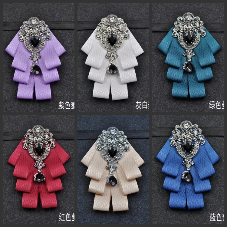 New Bow Bowtie Bowknot Brooch Retro Solid Plaid Fabric Rhinestone Pins Brooches Vintage Luxury Badge Cravat Broche For Men Ties