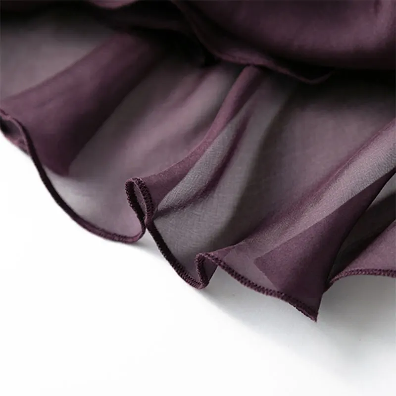 Women Silk Skirt 100% Mulberry Silk Purple With Double Lining Summer Beach Elastic Waist Vacation Skirts Office Lady Party MM795