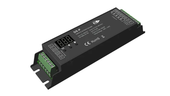 Skydance D4-E D4-P 4 قناة PWM DMX فك D5-E D5-P 5CH DMX512 تحكم شاشة ديجيتال XLR3 RJ45 DC12-36V/48V