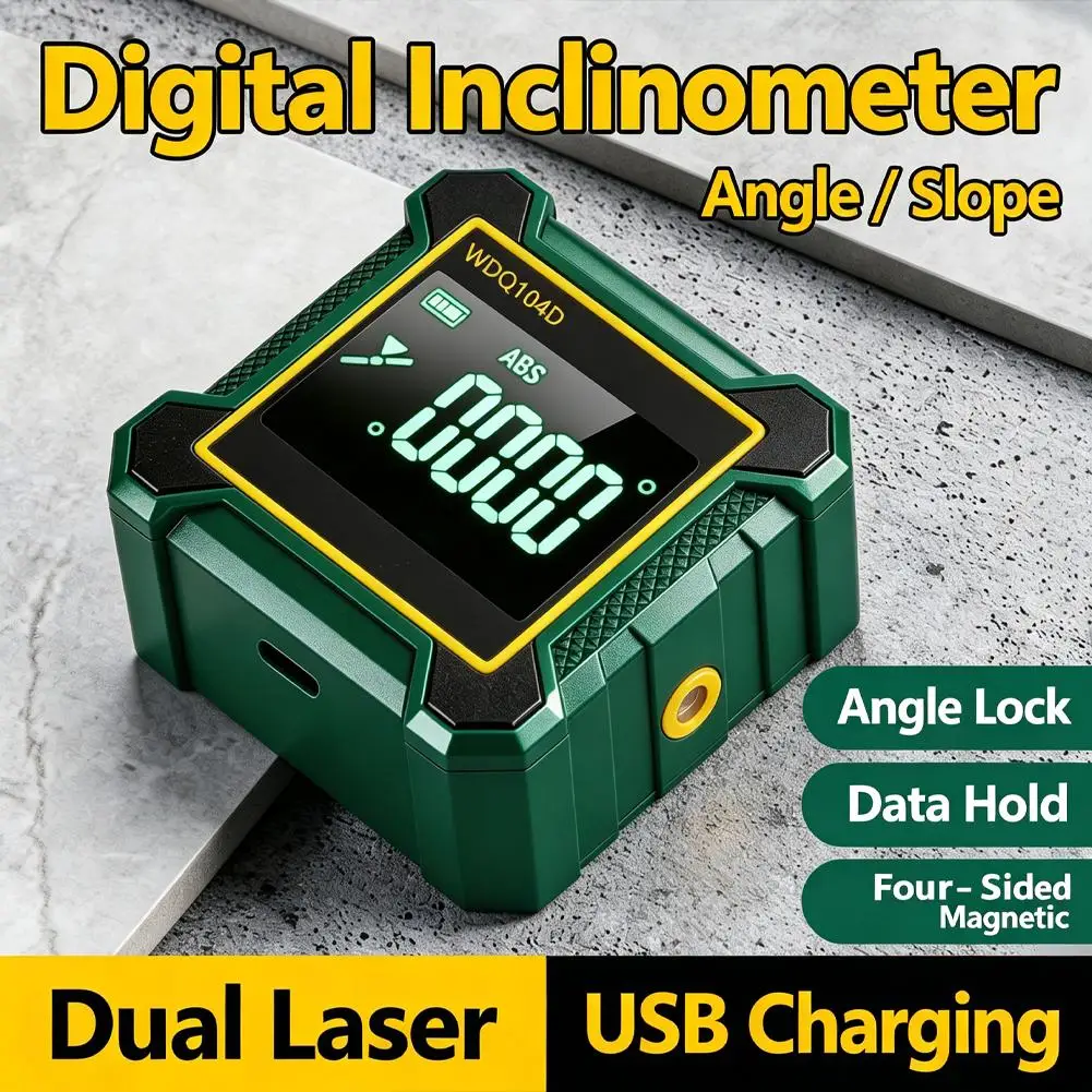Digital Angle Finder Level Protractor Dual Cross Line Laser Inclinometer Magnetic Angle Gauge Level Measurement Tool